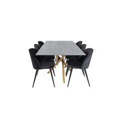 Piazza Dining Table - 180*90*75 - Spraystone / Oak, Velvet Dining Chair - Black / Black_6