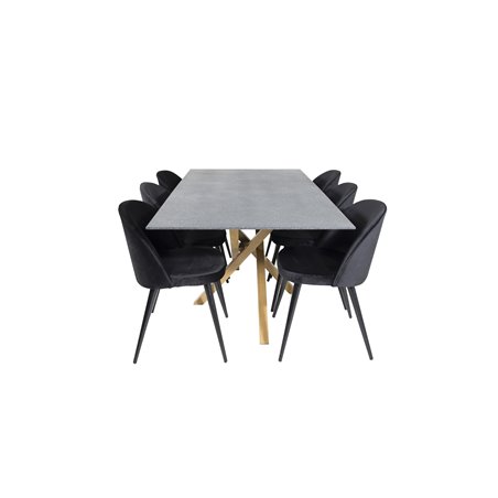 Piazza Dining Table - 180*90*75 - Spraystone / Oak, Velvet Dining Chair - Black / Black_6