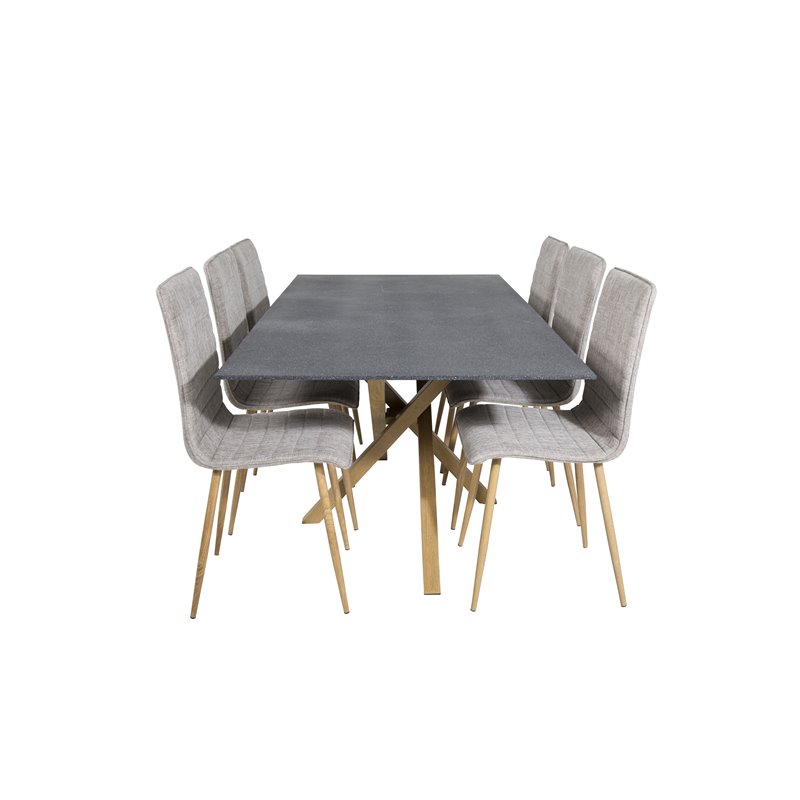 Piazza Dining Table - 180*90*75 - Spraystone / Oak, Windu Lyx Dining Chair - Light Grey / Oak_6