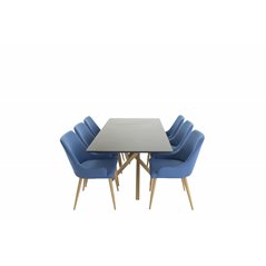 Piazza Dining Table - 180*90*75 - Black / Oak, Plaza Dining Chair - Blue / Oak_6