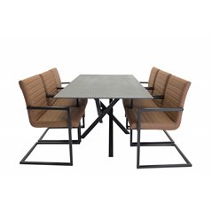 Piazza Dining Table - 180*90*75 - spraystone / Black, Art Armchair - Brown / Black_6