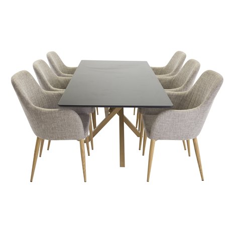 Piazza Dining Table - 180*90*75 - Black / Oak, Comfort Dining Chair - Light Grey / Oak_6