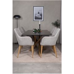 Piazza Dining Table - 180*90*75 - Black / Oak, Comfort Dining Chair - Light Grey / Oak_6