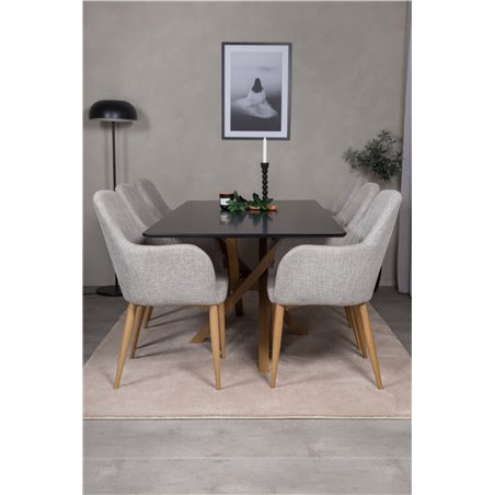 Piazza Dining Table - 180*90*75 - Black / Oak, Comfort Dining Chair - Light Grey / Oak_6