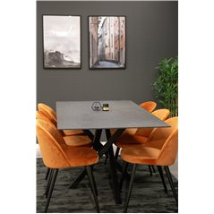 Piazza Dining Table - 180*90*75 - spraystone / Black, Velvet Dining Chair - Orange / Black_6