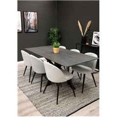 Piazza Dining Table - 180*90*75 - spraystone / Black, Velvet Dining Chair Corduroy - Light Grey / Black_6