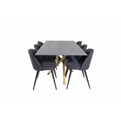 Piazza Dining Table - 180*90*75 - Spraystone / Oak, Velvet Dining Chiar - Black legs- Black Fabric_6