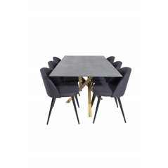 Piazza Dining Table - 180*90*75 - Spraystone / Oak, Velvet Dining Chiar - Black legs- Black Fabric_6