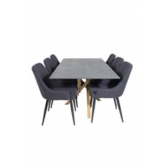 Piazza Dining Table - 180*90*75 - Spraystone / Oak, Plaza Dining Chair - Black Legs - Black Fabric_6