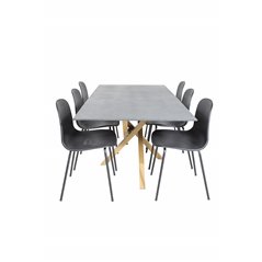 Piazza Spisebord - 180 * 90 * 75 - Spraystone / Eg, Arctic Dining Chair - Sorte Ben - Sort Pla