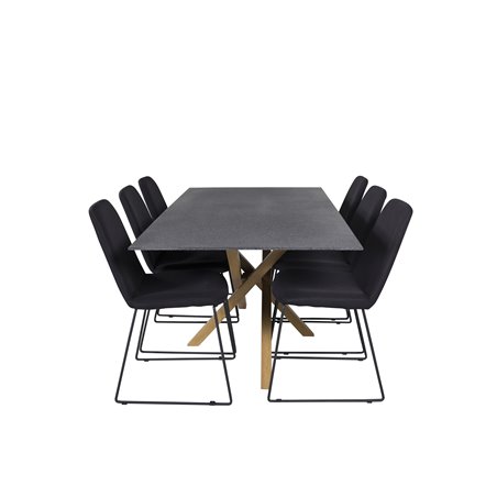 Piazza Dining Table - 180*90*75 - Spraystone / Oak, Muce Dining Chair - Black Legs - Black Fabric_6