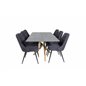 Piazza Dining Table - 180*90*75 - Spraystone / Oak, Velvet Deluxe Dining Chair - Black Legs - Black Fabric_6