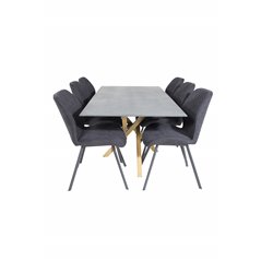 Piazza Dining Table - 180*90*75 - Spraystone / Oak, Gemma Dining Chair - Black Legs - Black Fabric_6