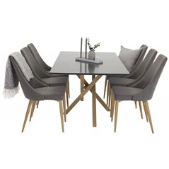 Piazza Dining Table - 180*90*75 - Black / Oak, Leone Dining Chair - Dark Grey / Oak_6