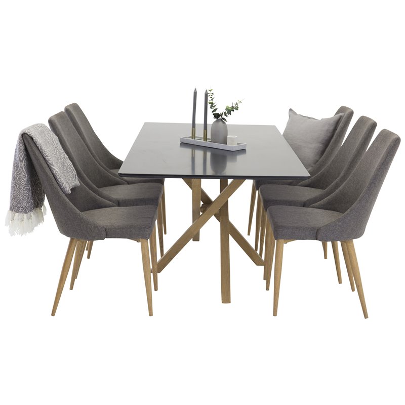 Piazza Dining Table - 180*90*75 - Black / Oak, Leone Dining Chair - Dark Grey / Oak_6