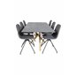 Piazza Dining Table - 180*90*75 - Spraystone / Oak, Polar Dining Chair with Spin function - black Legs - Black PU - Black Stitch