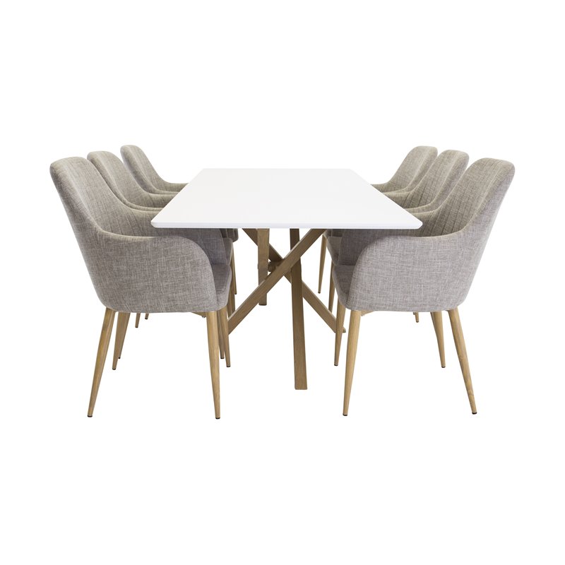 Piazza Dining Table - 180*90*75 - White / Oak, Comfort Dining Chair - Light Grey / Oak_6