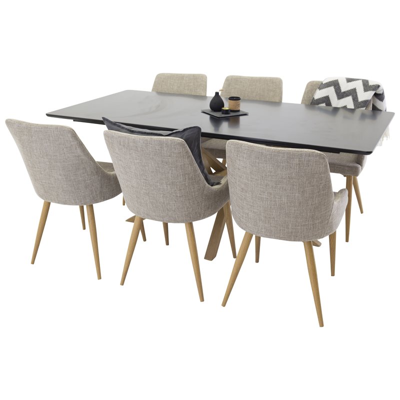 Piazza Dining Table - 180*90*75 - Black / Oak, Plaza Dining Chair - Light Grey / Oak_6