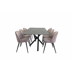 Piazza Dining Table - 180*90*75 - spraystone / Black, Velvet Dining Chair - Pink / Black_6