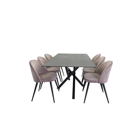 Piazza Dining Table - 180*90*75 - spraystone / Black, Velvet Dining Chair - Pink / Black_6