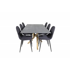 Piazza Dining Table - 180*90*75 - Spraystone / Oak, Polar Dining Chair - Black Legs - Black Fabric_6