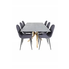 Piazza Dining Table - 180*90*75 - Spraystone / Oak, Polar Dining Chair - Black Legs - Black Fabric_6