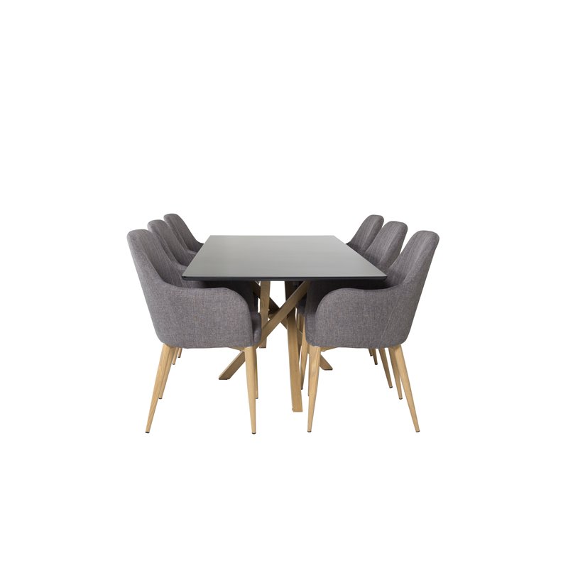 Piazza Dining Table - 180*90*75 - Black / Oak, Comfort Dining Chair - Dark Grey / Oak_6