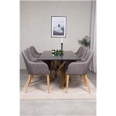 Piazza Dining Table - 180*90*75 - Black / Oak, Comfort Dining Chair - Dark Grey / Oak_6