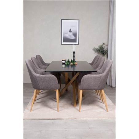 Piazza Dining Table - 180*90*75 - Black / Oak, Comfort Dining Chair - Dark Grey / Oak_6