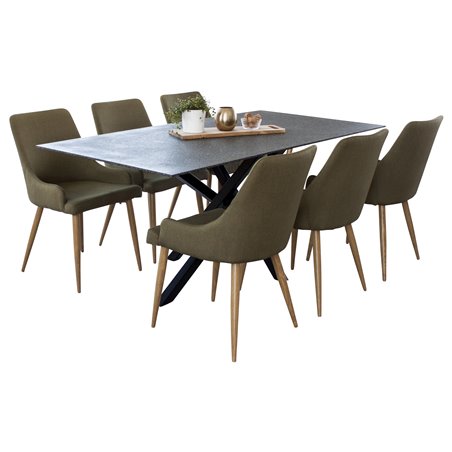 Piazza Dining Table - 180*90*75 - spraystone / Black, Plaza Dining Chair - Green / Oak_6