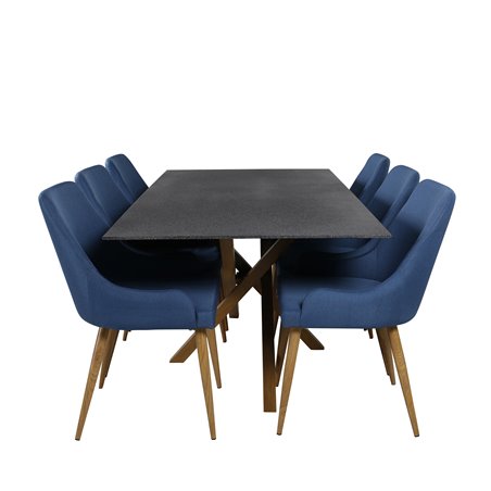 Piazza Dining Table - 180*90*75 - Spraystone / Oak, Plaza Dining Chair - Blue / Oak_6