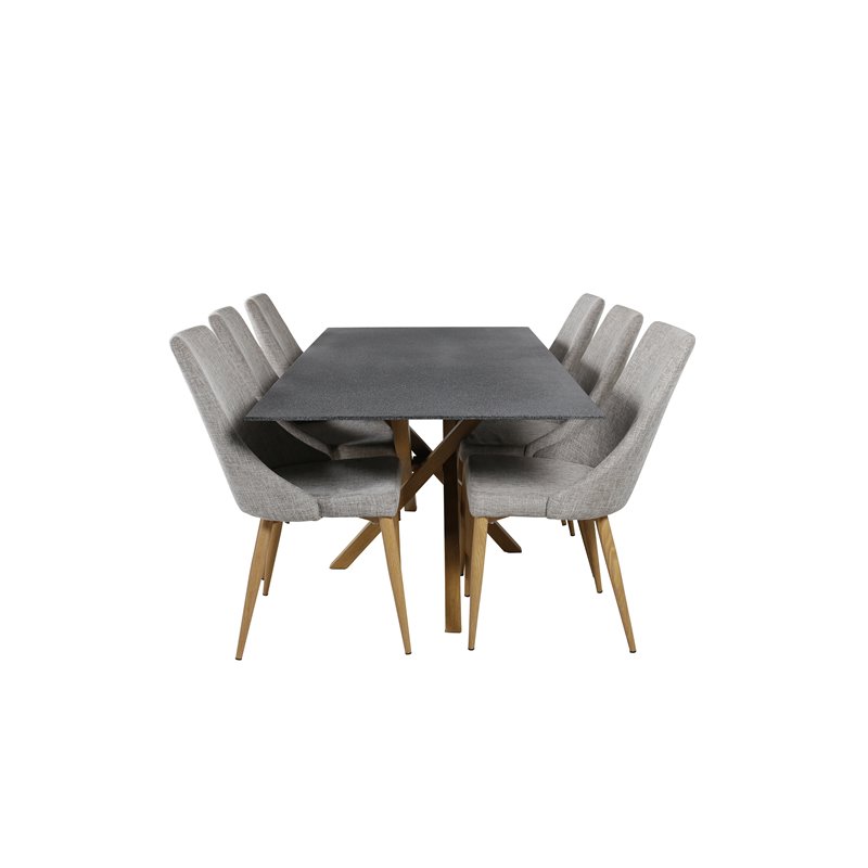 Piazza Dining Table - 180*90*75 - Spraystone / Oak, Leone Dining Chair - Light Grey / Oak_6