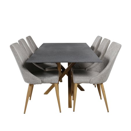 Piazza Spisebord - 180 * 90 * 75 - Spraystone / Eg, Leone Spisestuestol - Lysegrå / Eg_6