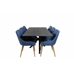 Piazza Dining Table - 180*90*75 - spraystone / Black, Plaza Dining Chair - Blue / Oak_6