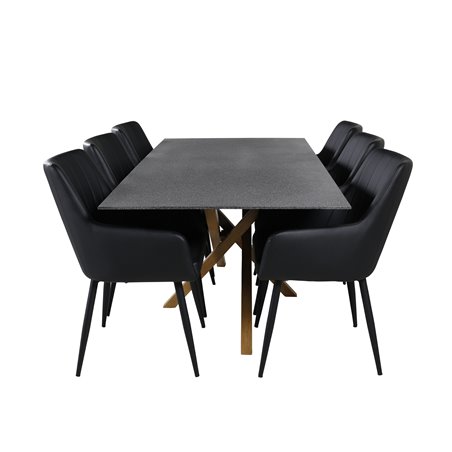 Piazza Dining Table - 180*90*75 - Spraystone / Oak, Comfort Dining Chair - Black / Black_6