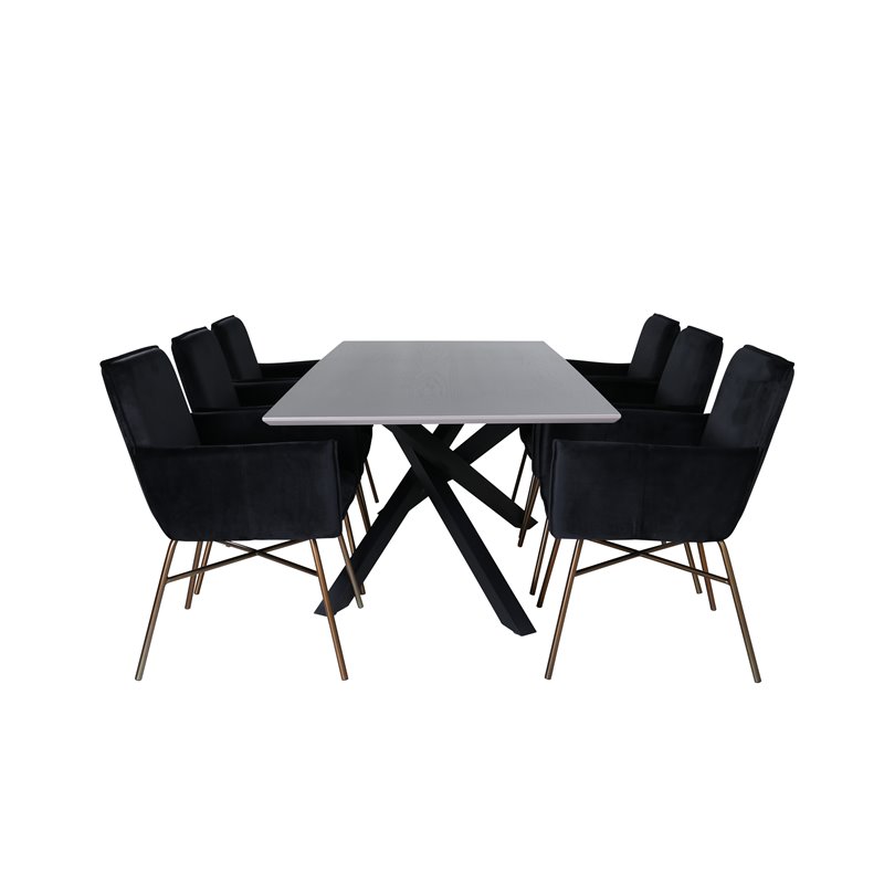 Piazza Spisebord, Sort Grå Finer + Pippi Stol, Distressed Copper Black Velvet_6