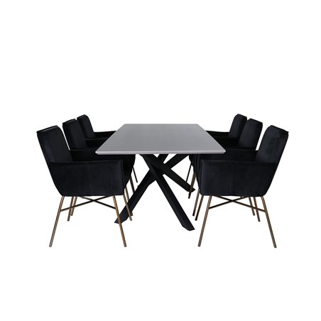 Piazza Dining Table , Black Grey Veneer+Pippi Chair , Distressed Copper Black Velvet_6