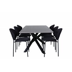 Piazza Dining Table , Black Grey Veneer+Vault Dining Chair , Black Legs , Black Fabric_6