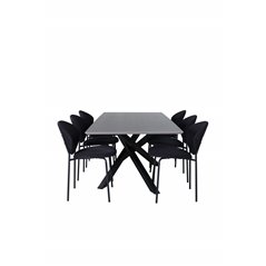 Piazza Dining Table , Black Grey Veneer+Vault Dining Chair , Black Legs , Black Fabric_6