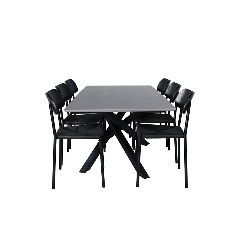 Piazza Dining Table , Black Grey Veneer+Polly Dining Chair , Black Black_6