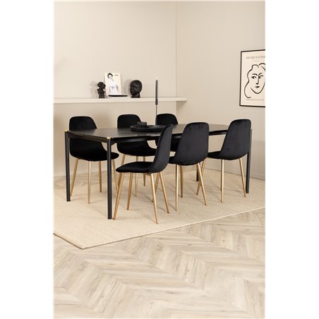 Pelle Dining Table , Black black Black+Polar Dining Chair , Black Brass_6