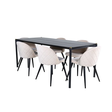 Pelle Dining Table - Black / black Black+Velvet Stitches Chair - Black / Beige Velvet_6