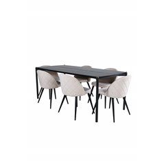 Pelle Dining Table - Black / black Black+Velvet Stitches Chair - Black / Beige Velvet_6