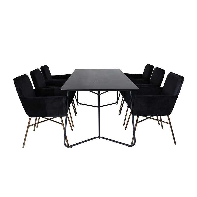 Pippi Dining Table , Black Black Veneer+Pippi Chair , Distressed Copper Black Velvet_6