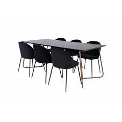 Pippi Dining Table , Distressed Copper Black Veneer+Wrinkles Dining Chair , Black Legs , Black Velvet_6