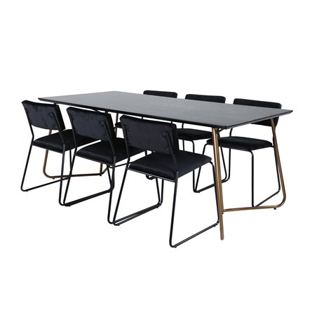 Pippi Dining Table , Distressed Copper Black Veneer+Kenth Chair , Black Black Velvet_6