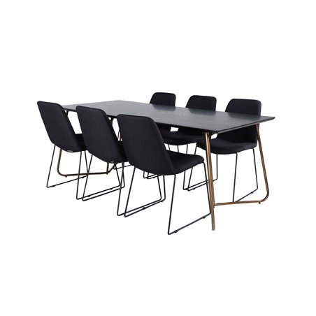 Pippi Dining Table , Distressed Copper Black Veneer+Muce Dining Chair , Black Legs , Black Fabric_6