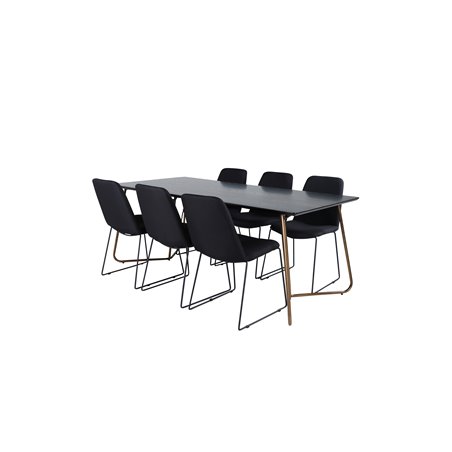 Pippi Dining Table , Distressed Copper Black Veneer+Muce Dining Chair , Black Legs , Black Fabric_6