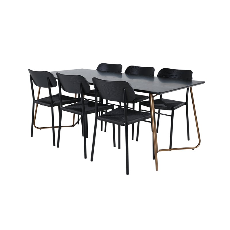 Pippi Dining Table , Distressed Copper Black Veneer+Polly Dining Chair , Black Black_6