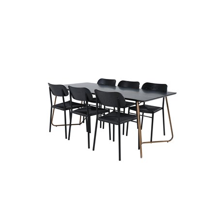 Pippi Dining Table , Distressed Copper Black Veneer+Polly Dining Chair , Black Black_6